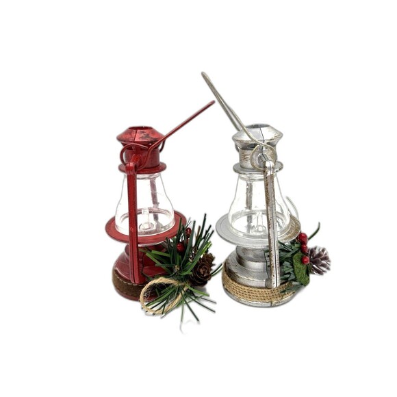 Christmas Lanterns Camping Ornaments Red And Silver Pine cone, Berries Decor - Picture 7 of 12